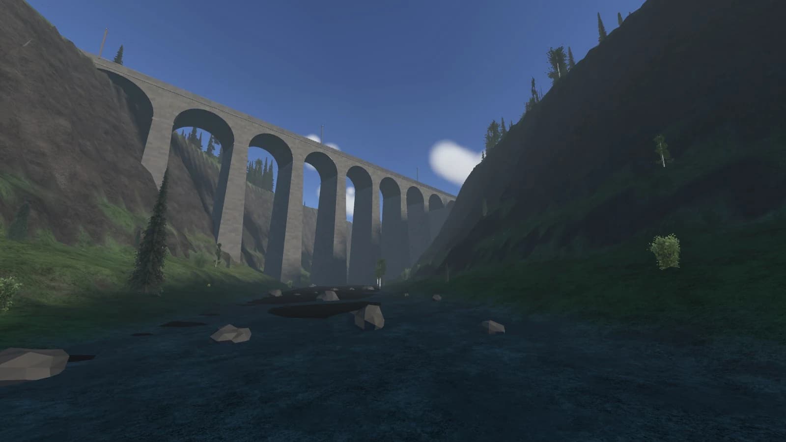 The recreated railway viaduct viewed from the river in Tidsresan